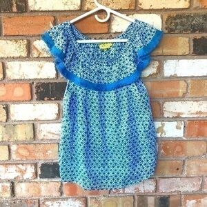 Roberta Roller Rabbit Blue and White Sleeveless Top with fringe